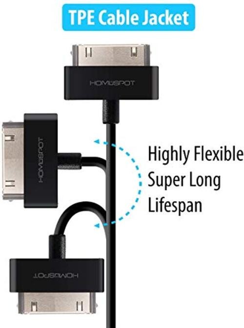 Sync & Charge 30 pin to USB Cable 6.6ft (2M) Extra Long Charging Cable