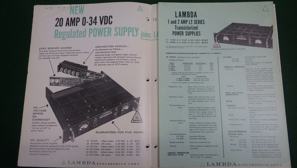 Vintage Electronics Lambda Power Supply Catalog #59