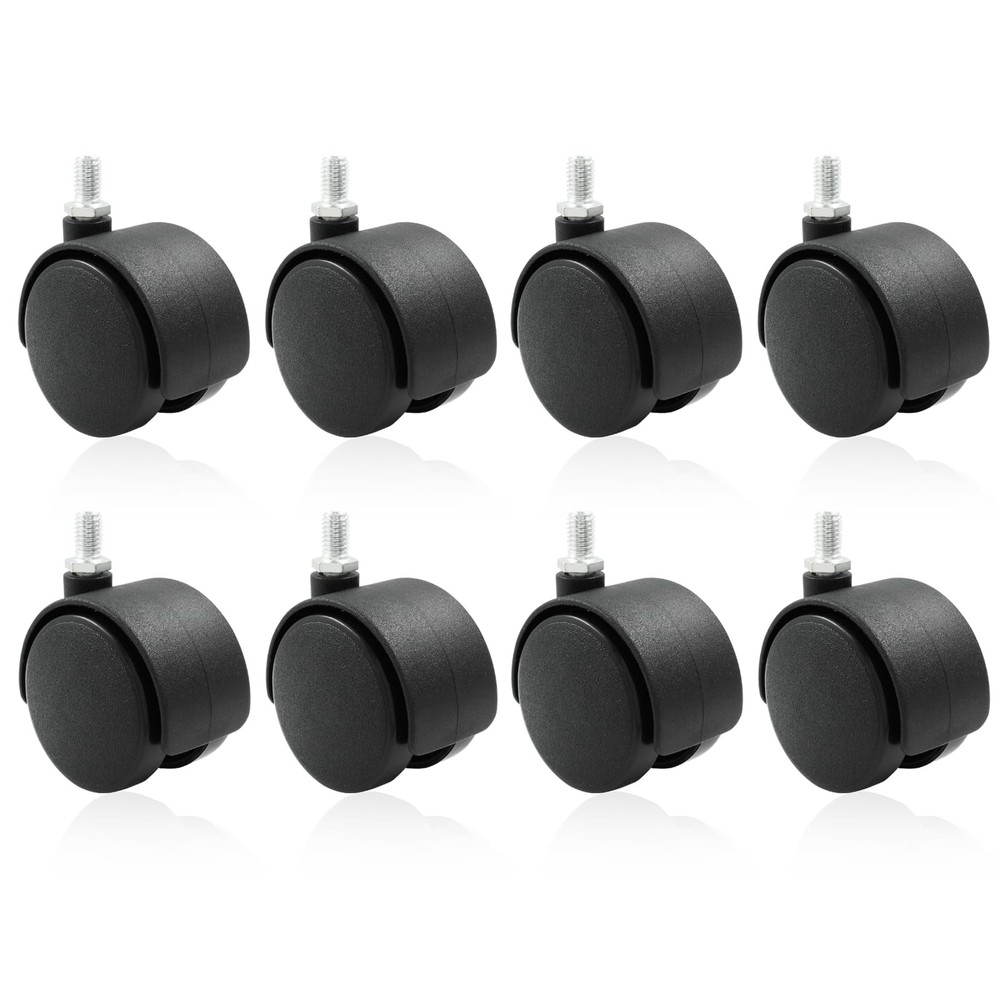 Moicstiy 8 Pack 2 Inch Caster Wheel Replacement, M8 Threaded Stem Black