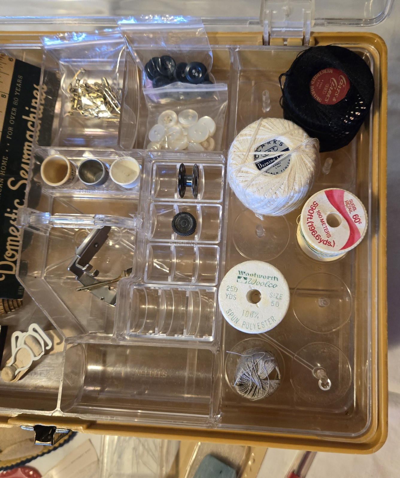 Wilson Wil-Hold Mustard Yellow Sewing Organizer, retro look, with Sewing Notions