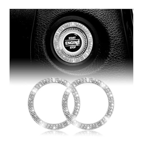 2PCS Bling Car Engine Start Stop Decoration Ring, Crystal Double Row Silver