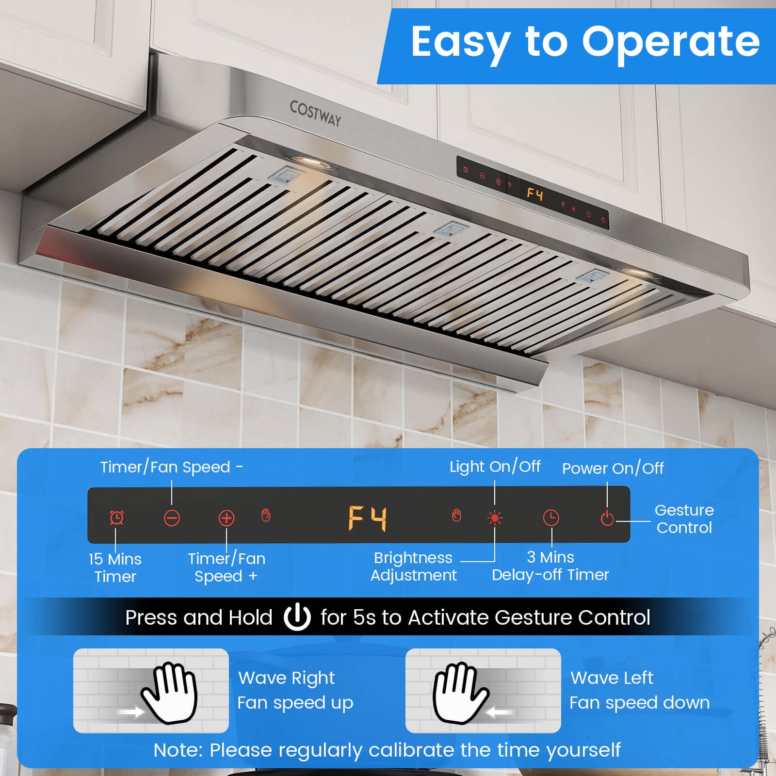 36 Inch Under Cabinet Range Hood w/Oil Collector, 4 Fan Speeds, Touch/Gesture