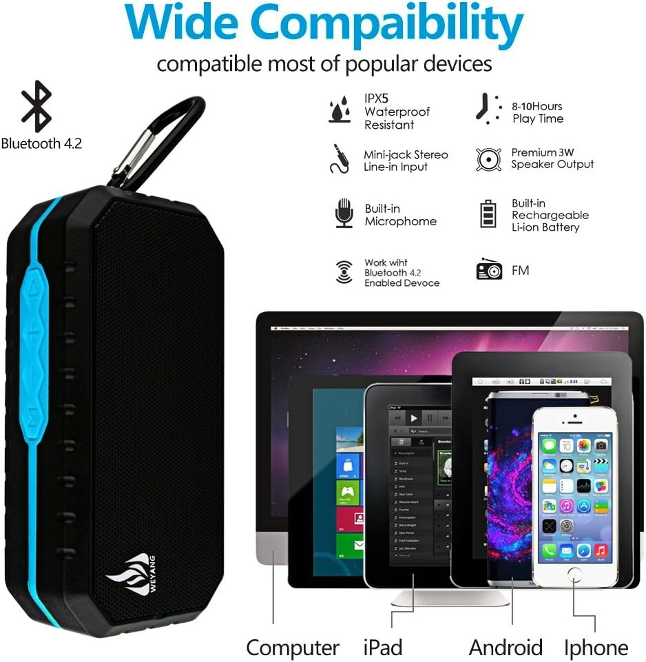 WEYANG Portable Bluetooth Speaker,IP65 Waterproof Wireless black