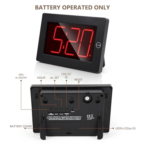 LED Digital Wall Clock Battery Operated - Large Display Digital Black-red