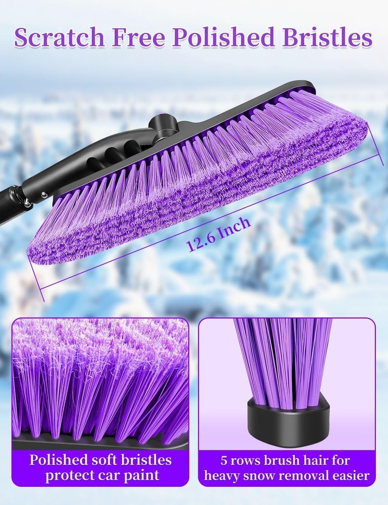 44 Inch Extendable Snow Brush & Ice Scraper - Scratch-Free Purple Design
