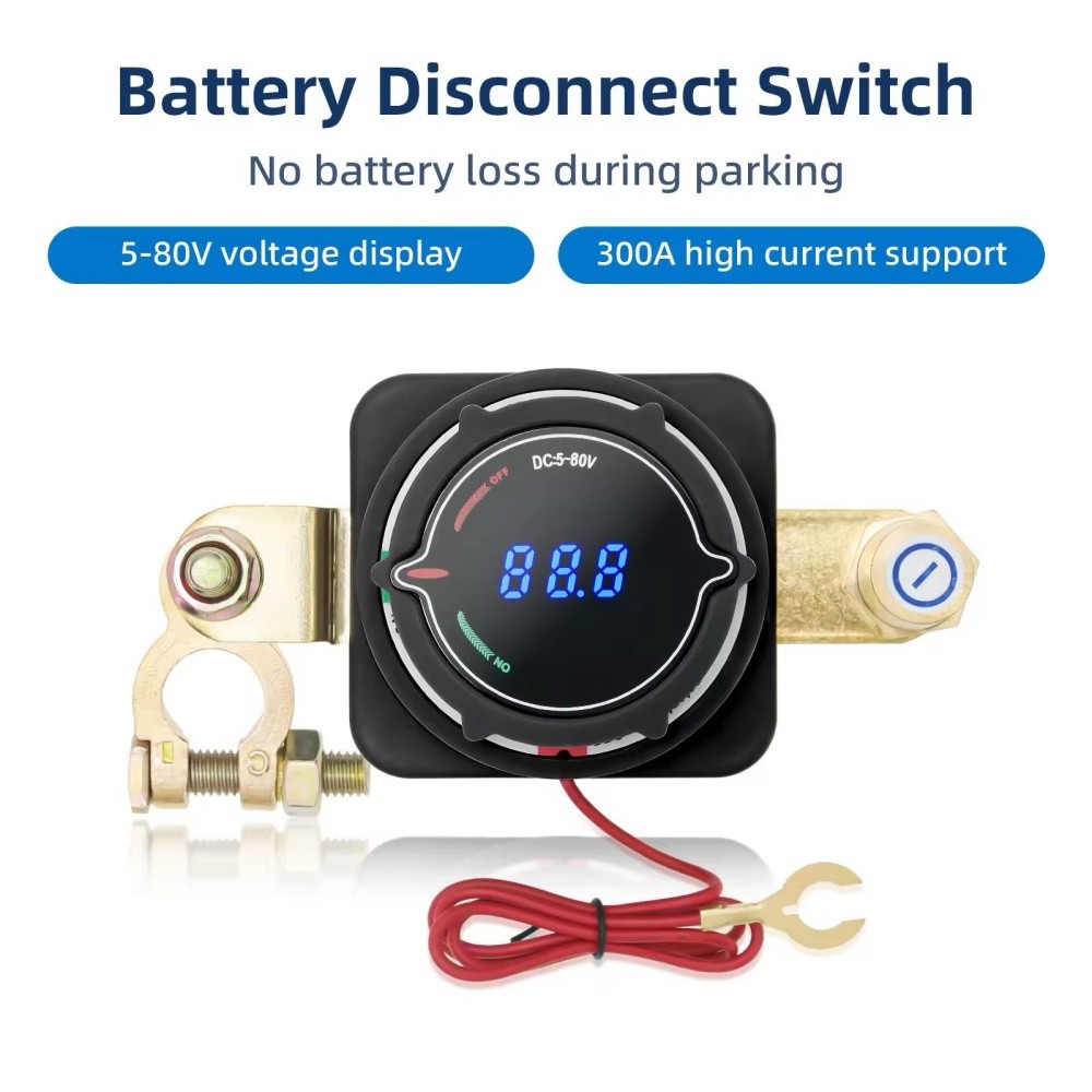 Battery Disconnect Switch, 5V-80V Side Post Battery Switch with Voltage Display