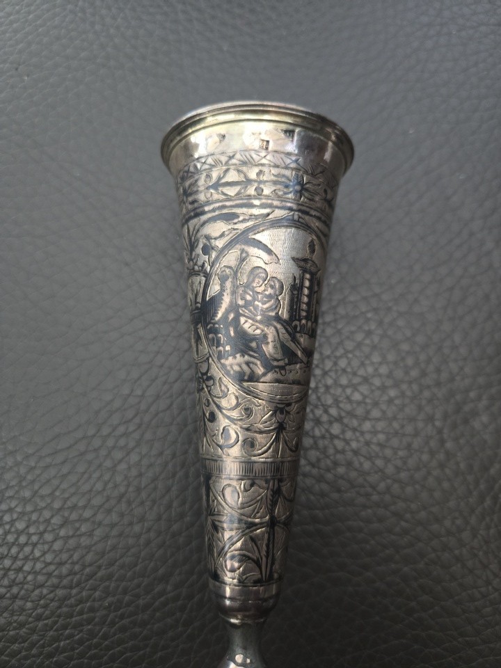 Large Russian Silver Niello Flute Cup