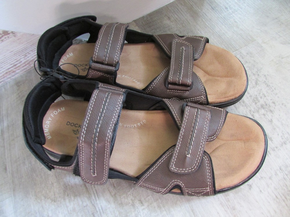 DOCKERS BROWN SANDALS MENS 11 BROWN HOOK LOOP TIES DISPLAY MODEL