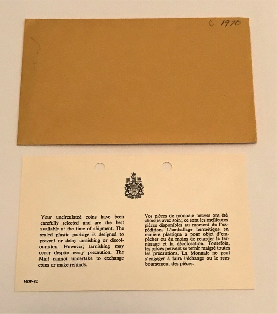 1970 Canada Proof Set with Original Certificate and Envelope