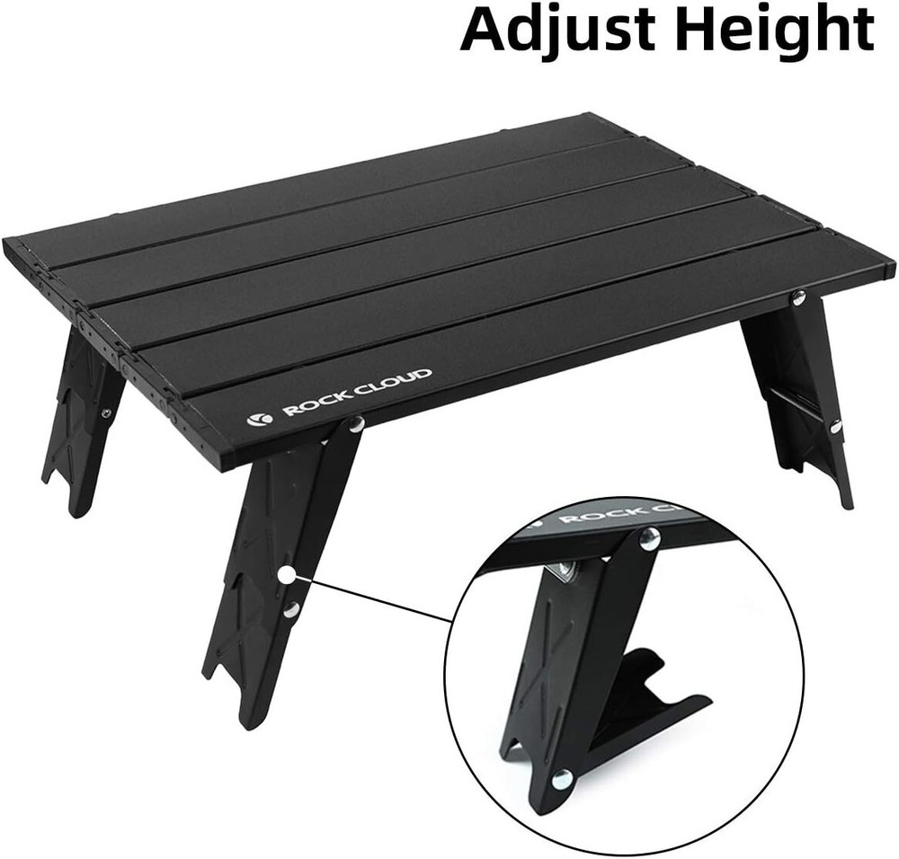 ROCK CLOUD Ultralight Folding Beach Table Adjust Height Aluminum Small, Black