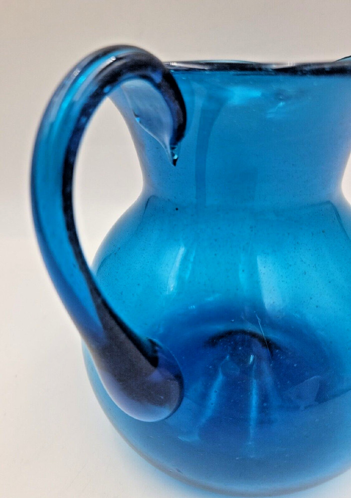 Cobalt Blue Hand Blown Glass Pitcher