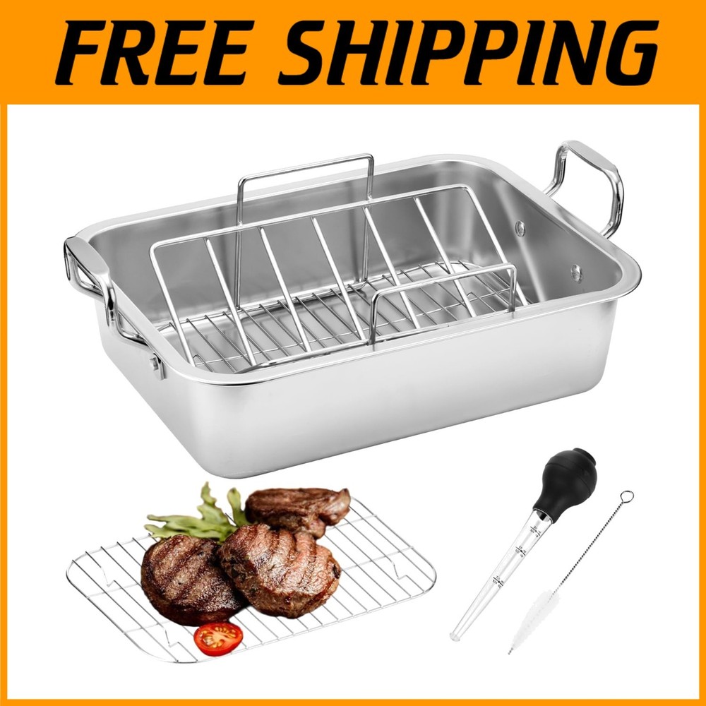 Mirror Satin Finish Roasting Pan - 20lb Capacity