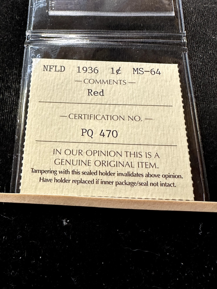 1936 Newfoundland Large ¢1 Cent, ICCS Graded**MS-64**