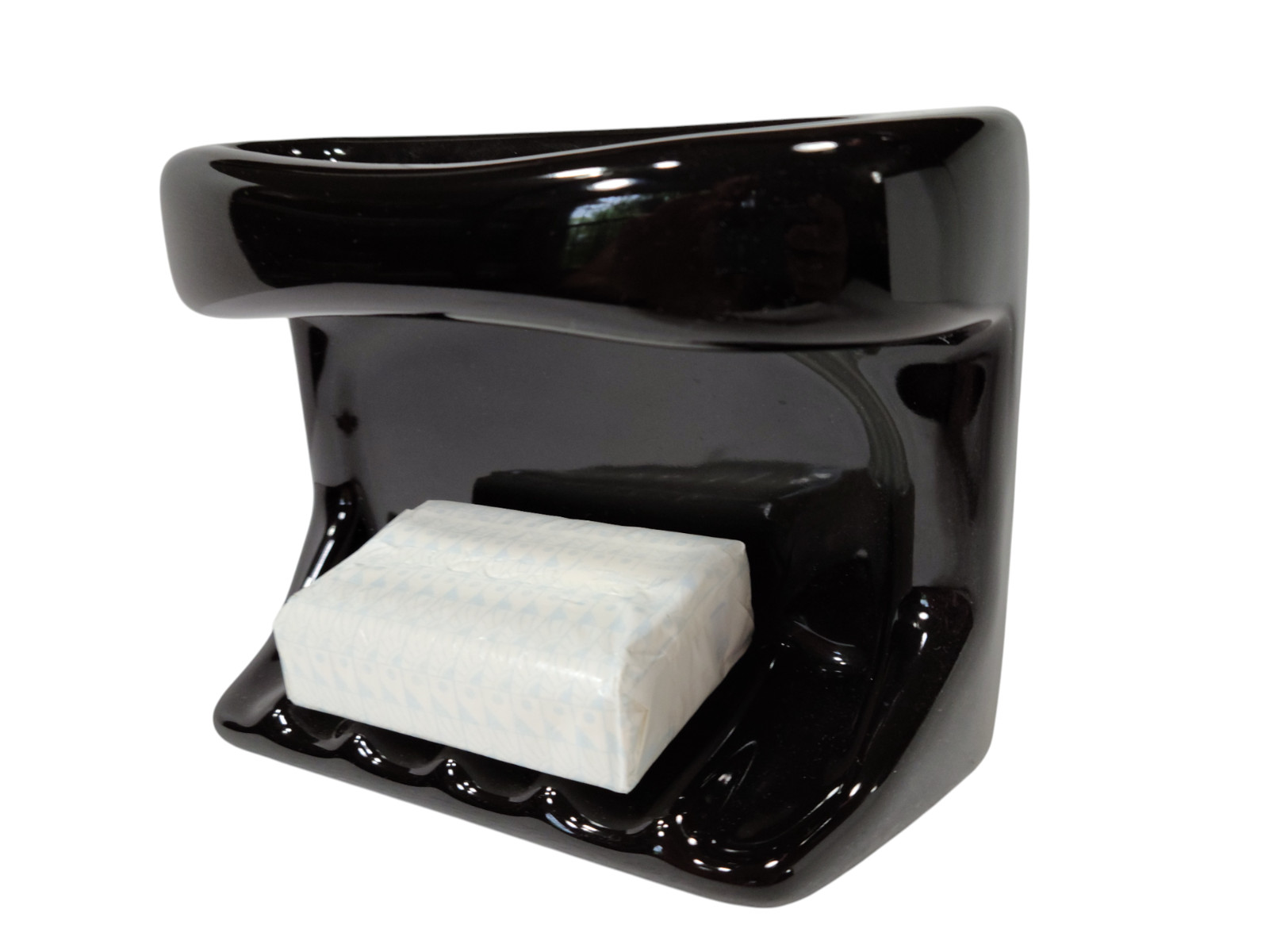 Vintage Black Ceramic Soap Dish Tray Washcloth Holder Shower Cloth Bar Rack