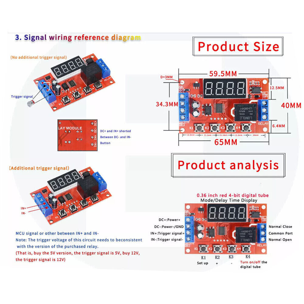 2X DC12V 10A Adjustable Time Delay Relay Module LED Digital Timer Switch & Case