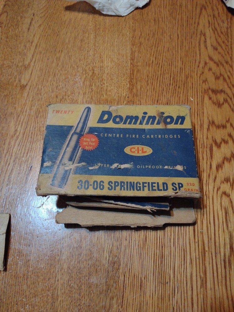 Dominion Centre Fire (7) Cartridges 30-06 Lead Bullet-Original Packaging-EMPTY