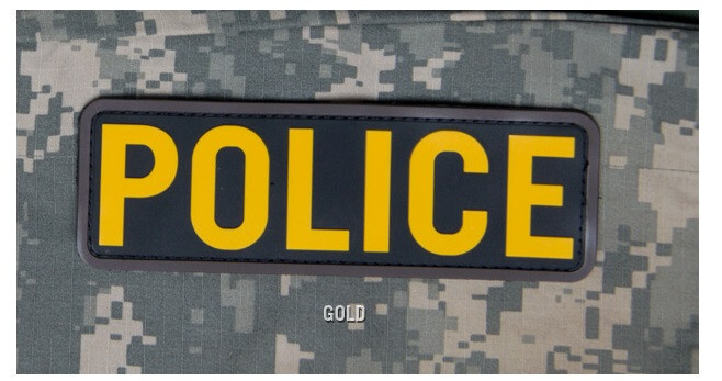Milspec Monkey MSM Morale Patch - POLICE - 6 " x 2 " - Small Size PVC - GOLD