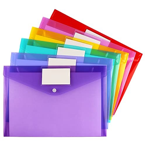 6 Pack Clear Document Folders Plastic Envelopes Poly Envelopes File 6 Color