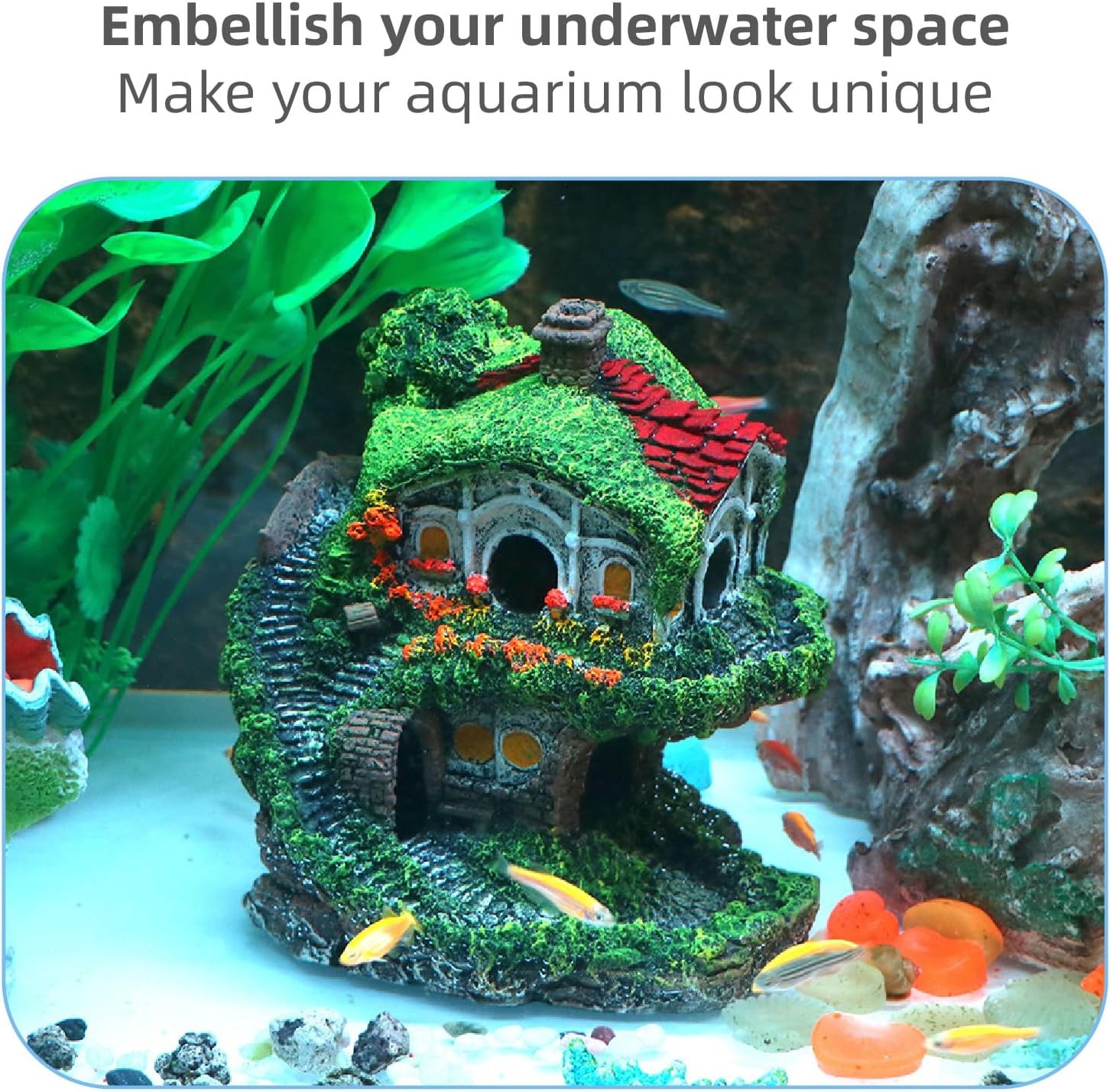 Aquarium Decor Hideaway Cave, Betta Fish Tank House Accessories for Green