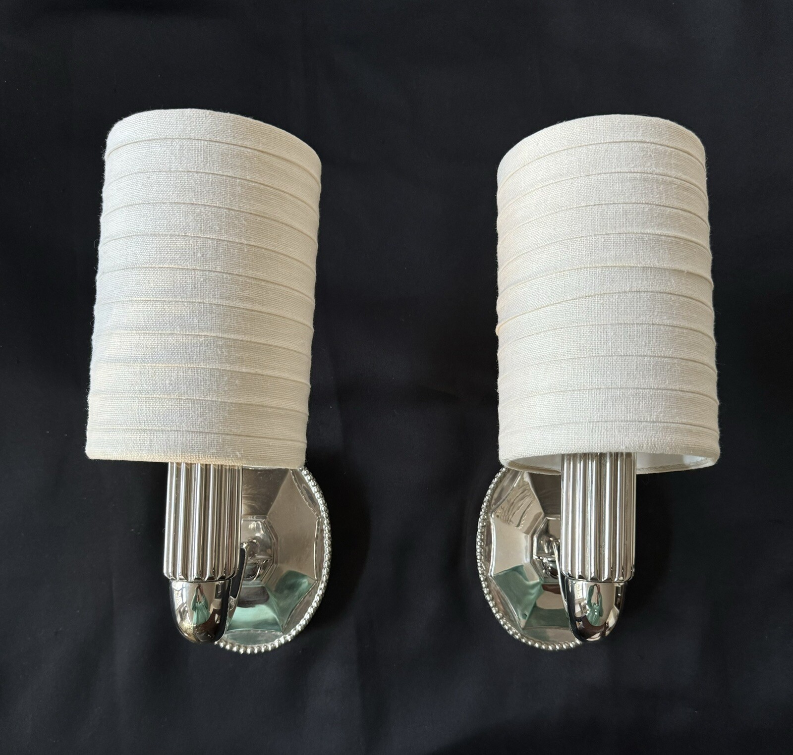 Pair Urban Archaeology Paris Chrome Wall Sconce Sconces White Pleated Shade