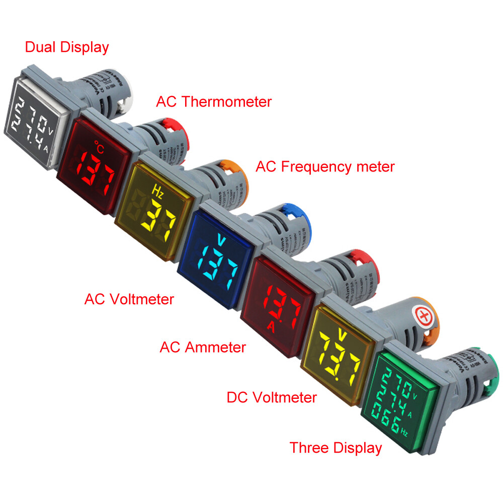 22mm digital display AC DC voltage ammeter frequency thermometer indicator light