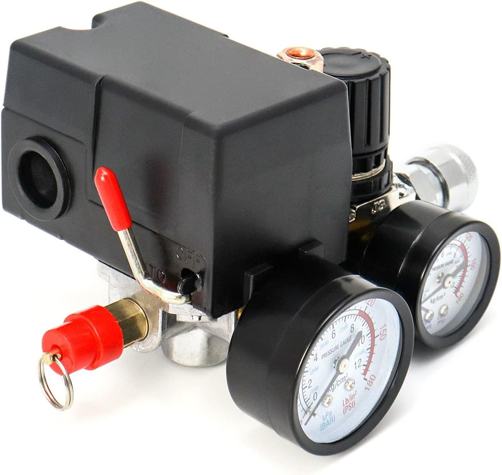 QWORK Air Compressor Pressure Switch for Pneumatic Tools, 90–120PSI Adjustable C