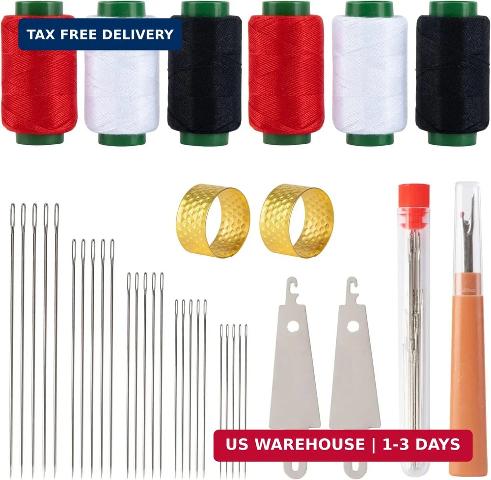 37 Pcs Big Eye Steel Sewing Needles Kit with Threads, Threader & Thimble