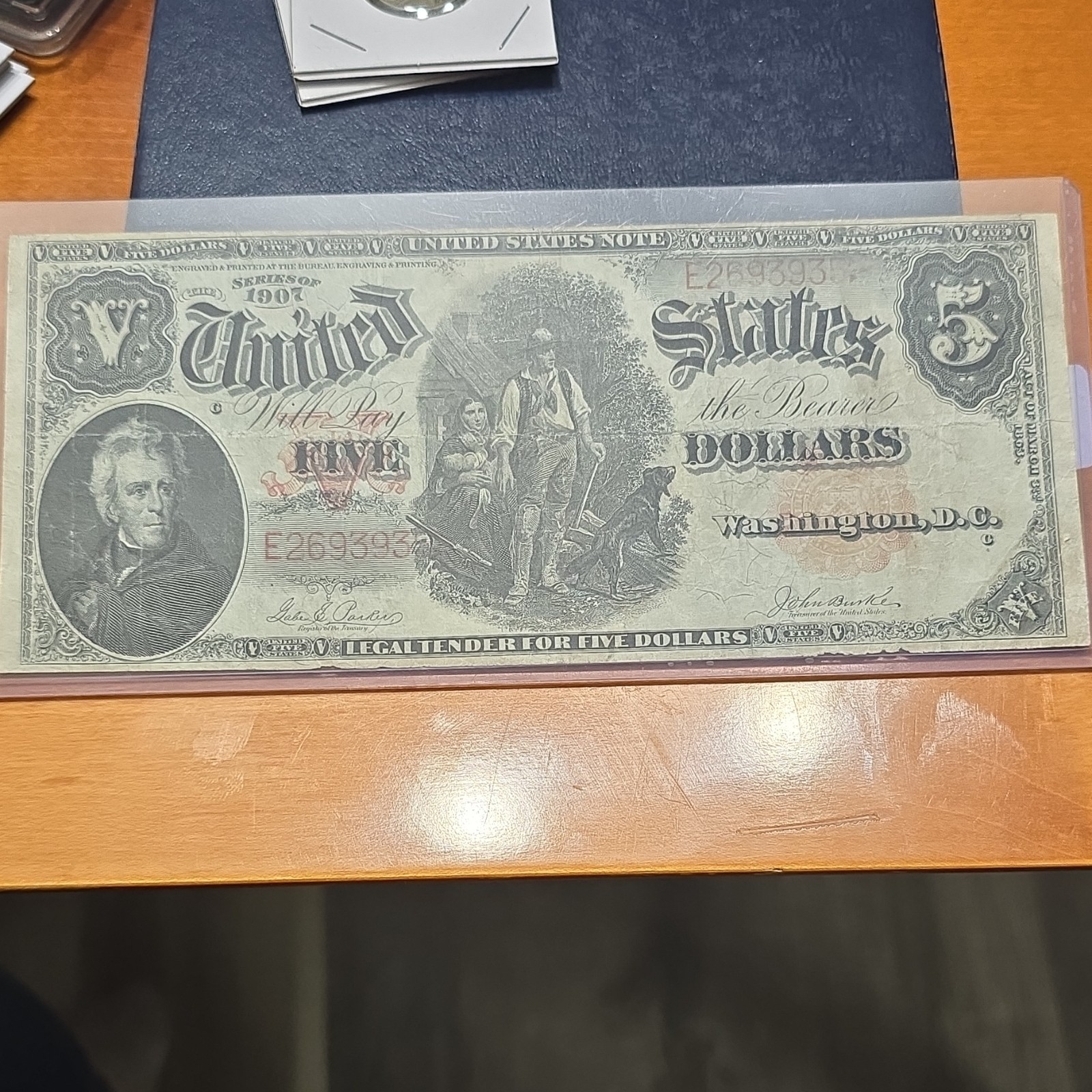 1907 $5 Large Size Legal Tender United States Note Banknote E269393