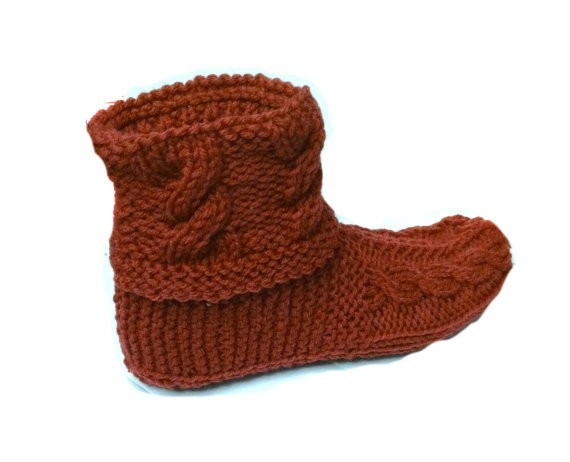 Vertical Braided Cuff Slippers Booties Printed Knitting Pattern  