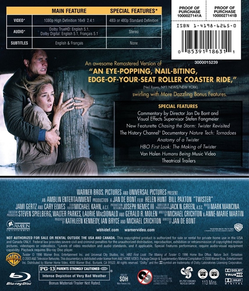 Twister Blu-ray Helen Hunt NEW