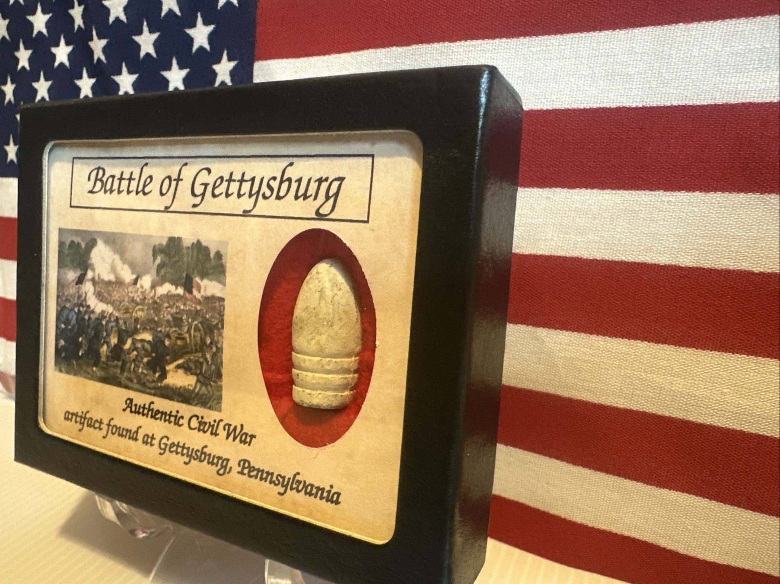 Dropped Civil War Bullet from Gettysburg in Matted COLOR Display Case with COA