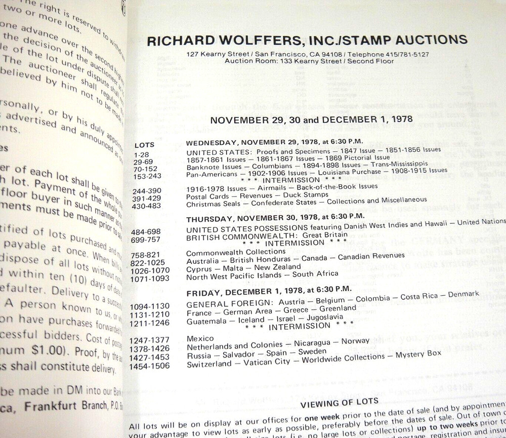 Wolffers Stamp Auction Catalog 1978 w Prices Realized 1847 Issue Proofs Hawaii