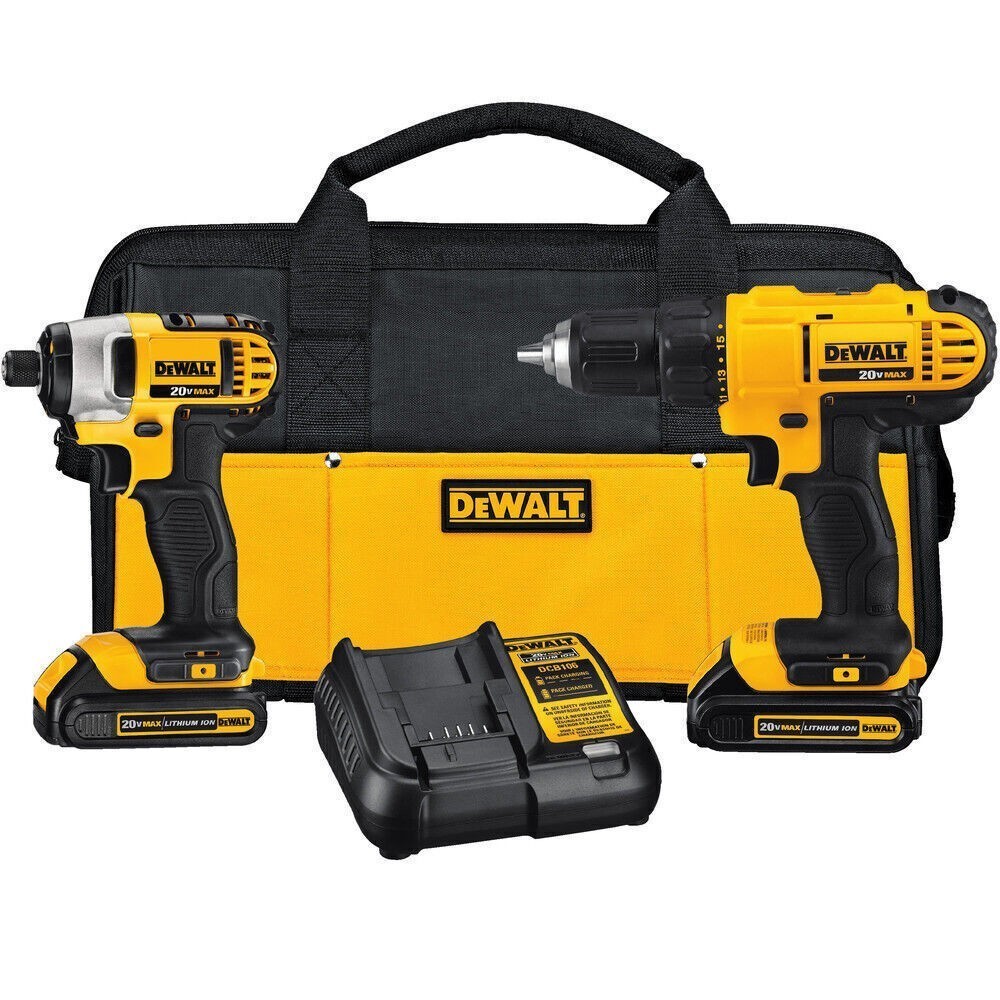 DEWALT 20V MAX Cordless Combo Kit – Compact Drill + Impact Driver, Storage Bag