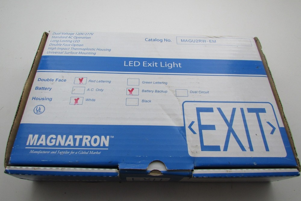 LED Exit Sign Magnatron Emergency Light Double Face w/ Battery Backup -- MAGU2RW