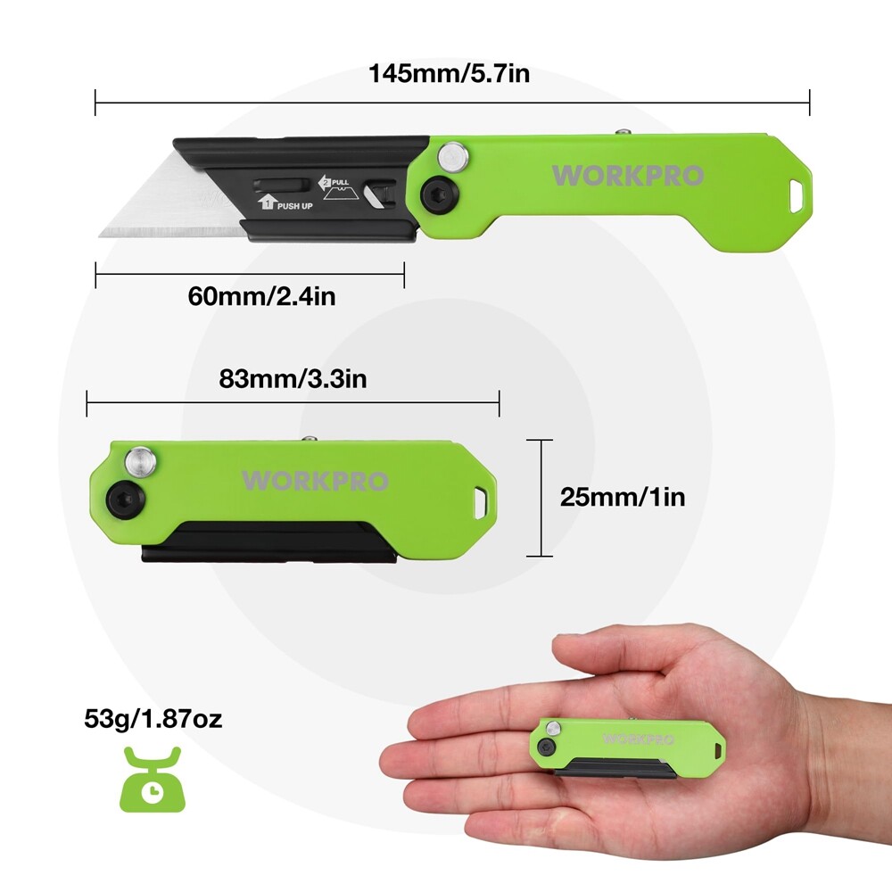 WORKPRO Mini EDC Folding Utility Knife Box Cutter Quick Change Blade Razor Knife
