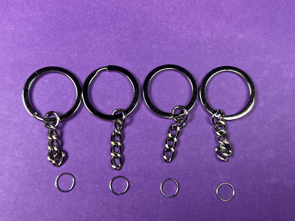 8 Split Key Rings with Chain and Open Jump Ring
