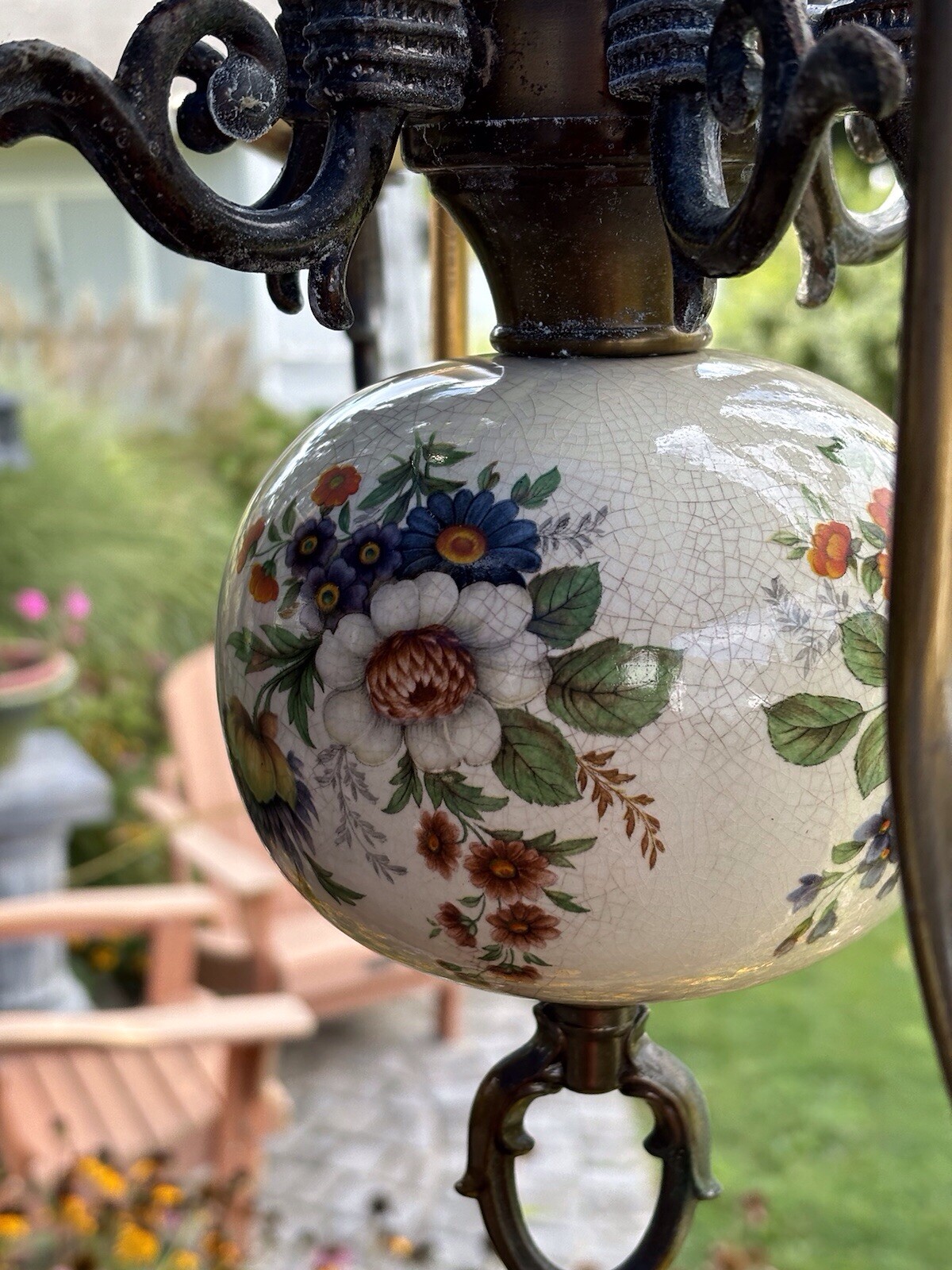 French hand painted 6 arm Porcelain Chandelier from the 20-40s