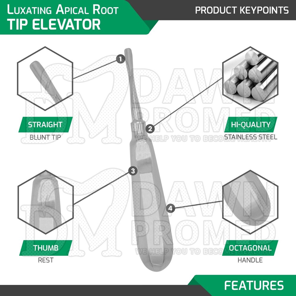 5 Pcs Dental Surgery Extracting Luxating Apical Root Tip Elevator German Grade