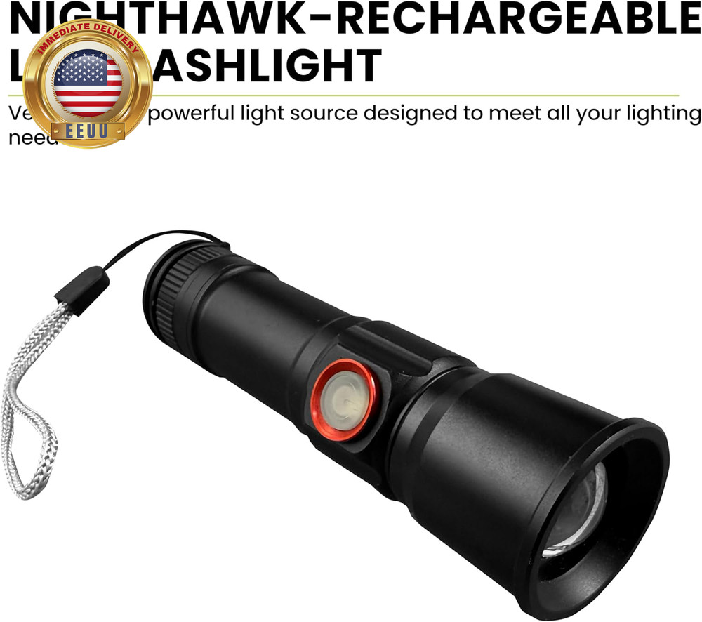 Nighthawk LED Flashlight – 700 Lumens, Rechargeable with 3 Modes & USB Charging