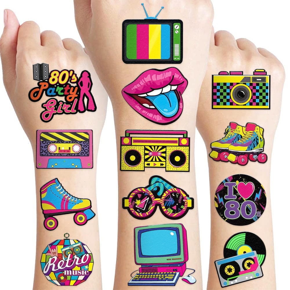96 PCS 80s Pre-Cut Temporary Tattoos Sticker Roller Skate Small, Normal