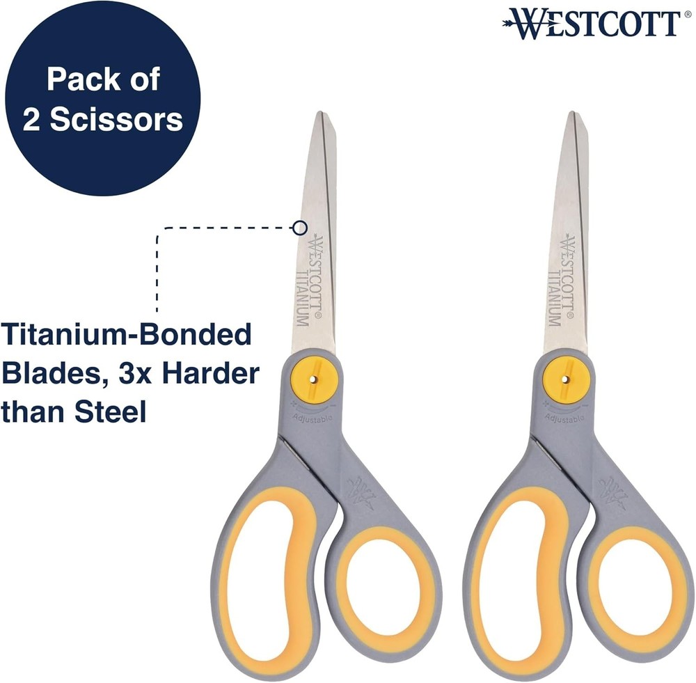 8” Titanium Bonded Scissors with Adjustable Glide and Soft Handle, 2-Pack- Du...