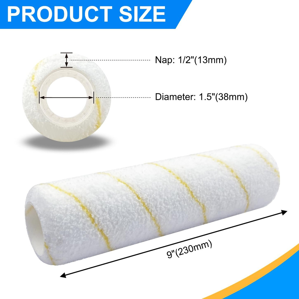 12-Pack Paint Roller Covers 9 Inch, 1/2" Nap Microfiber Paint Roller Kit for Pai