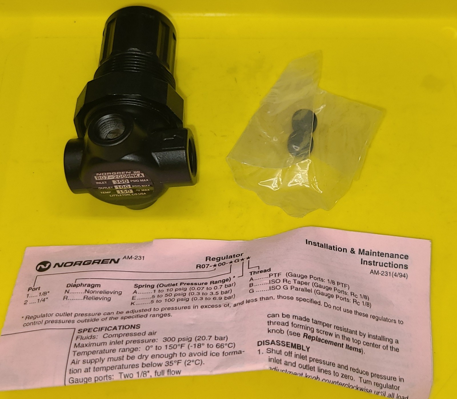 Norgren R07-200RNKA 1/4 Pressure Regulating Valve Assy, Mini