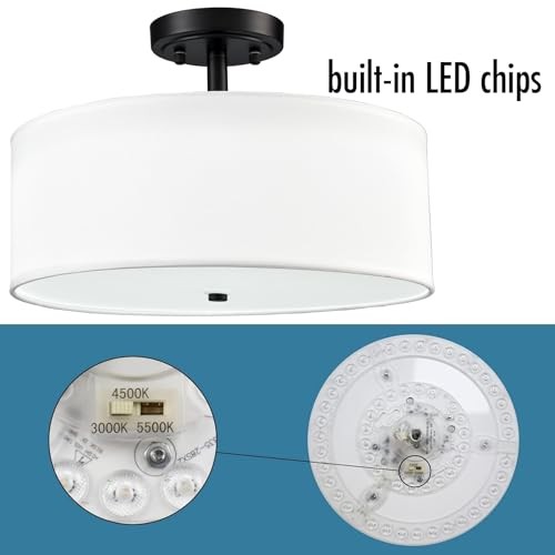 Dimmable Semi Flush Mount Ceiling Light 30W Bulit-in LED Black