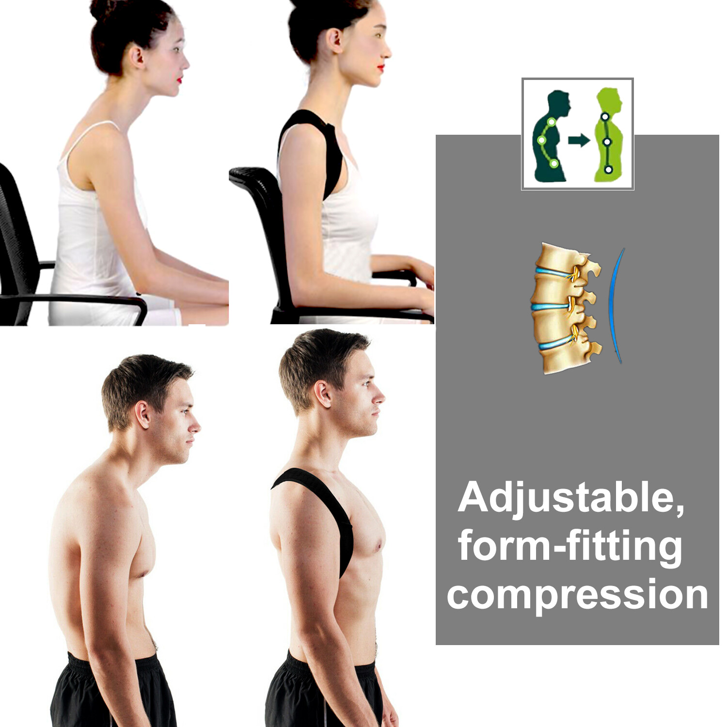 Back Posture Corrector Shoulder Straight Support Brace Belt Therapy Men Women