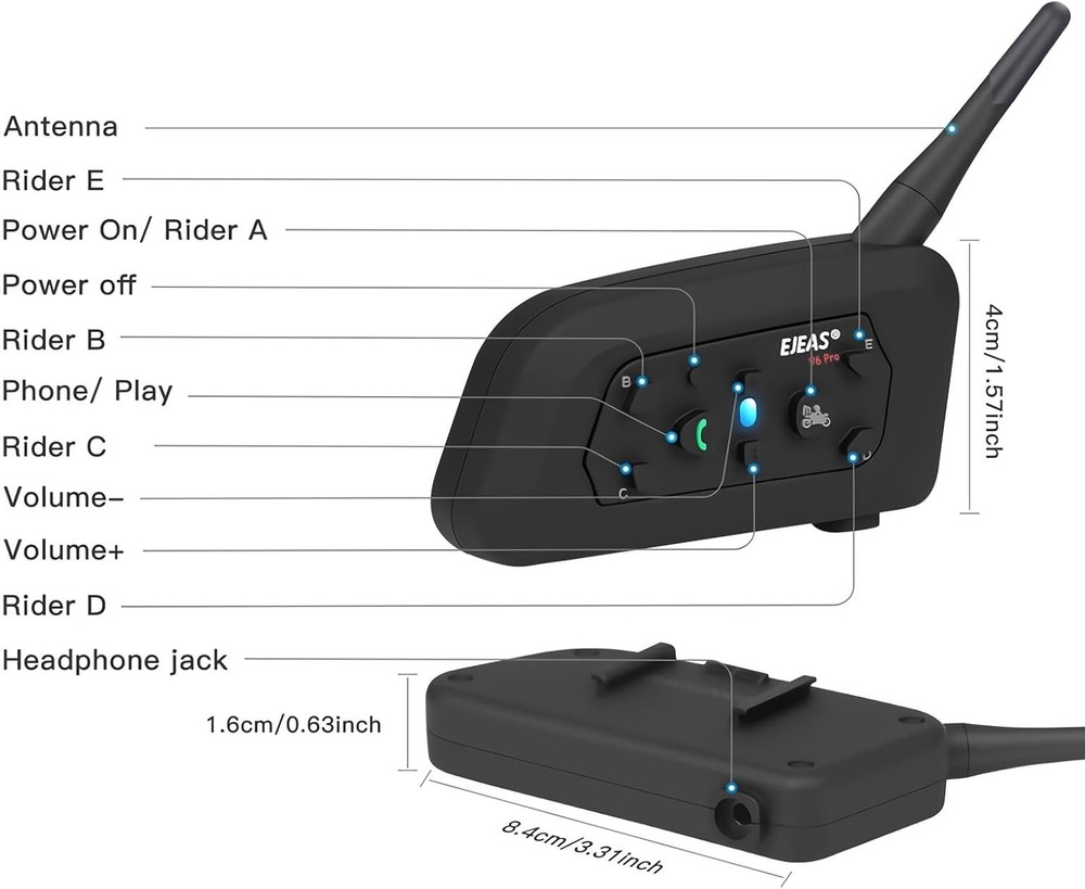 V6 Pro Motorcycle Helmet Bluetooth Intercom Headset 1200M 2 2Pack