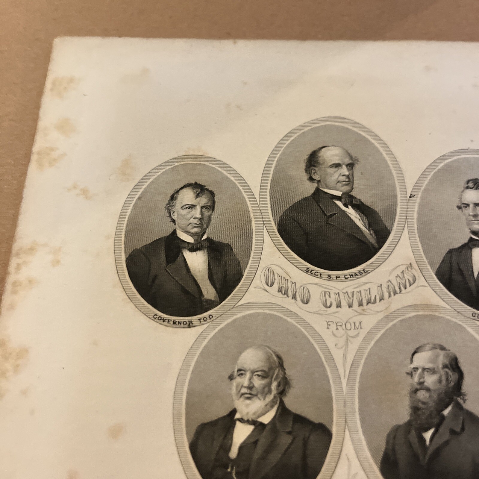 1867 Engraving Ohio Civil War Civilians Politicians Governor Tod Brough Dennison