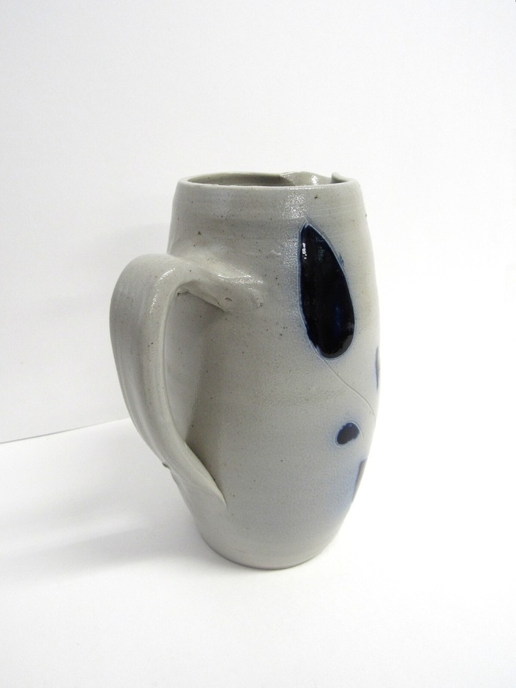 Studio Salt Glaze Cobalt Blue Stoneware Pitcher - EUC