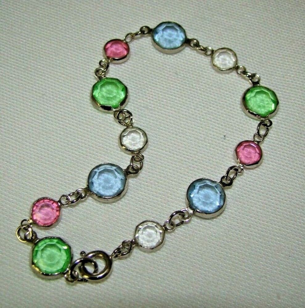 Unbranded Crystal Multicolor Bezel Set Silver Bracelet 7 1/2"