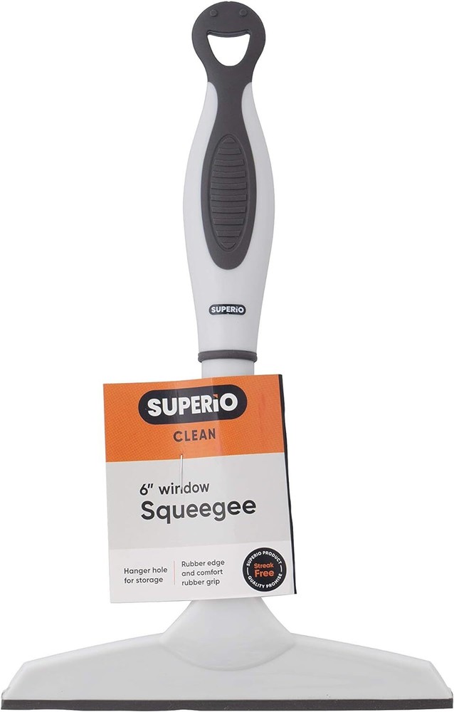 Superio 6" Window Rubber Squeegee with Hanging Loop, Grey